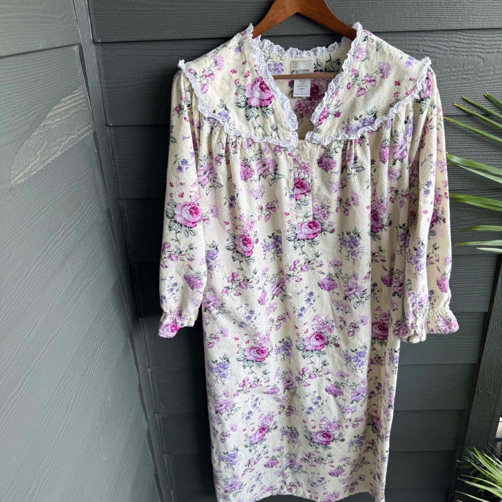 Cozee Corner Floral Cotton House Dress Nightgown Cottagecore 1X Pink White